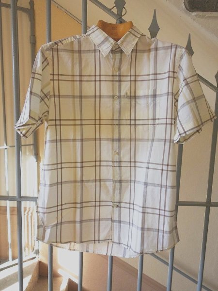 画像1: エーグル コットンチェックシャツ Lサイズ 半袖 (メンズ) (1)