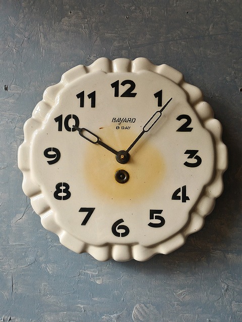 フランスビンテージ BAYARD タルト型 陶器の壁掛け時計 - Grange